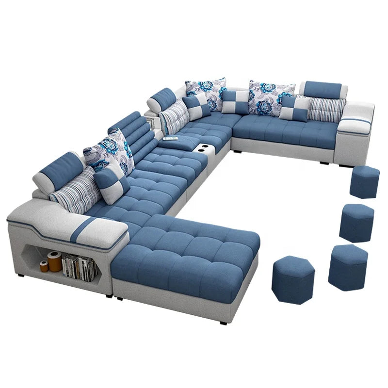 Modern Storage Compartment U Shaped Sectional 7 Seater Latex Luxury Furniture Living Room Fabrics Sofas Sets Supplier |...
