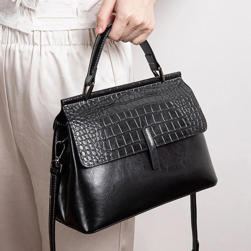 New Wholesale Vintage Women's Famous Designer Brand Genuine Leather Crocodile Print Double Shoulder Strap Luxury Handbag