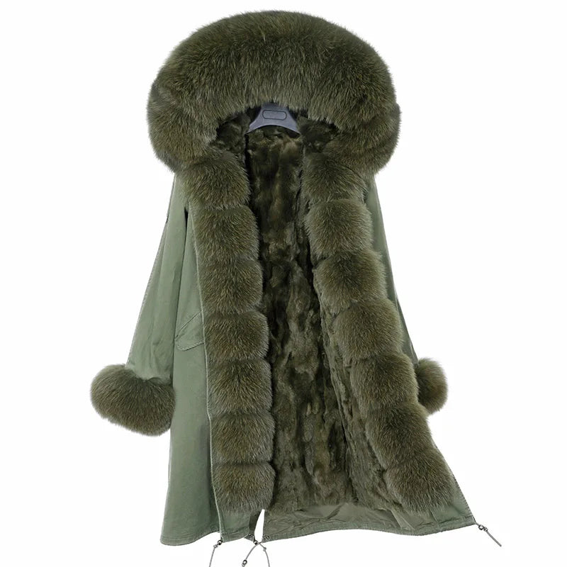 2024 Maomaokong Women coat parkas natural Fox fur collar real Fur coat X-Long jacket Rabbit fur lining winter coats 2021
