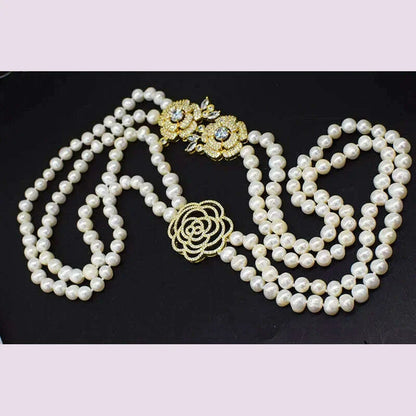 2ROWS freshwater pearl WHITE/GRAY ROUND 8-9MM necklace 24-26" FPPJ wholesale for woman gift