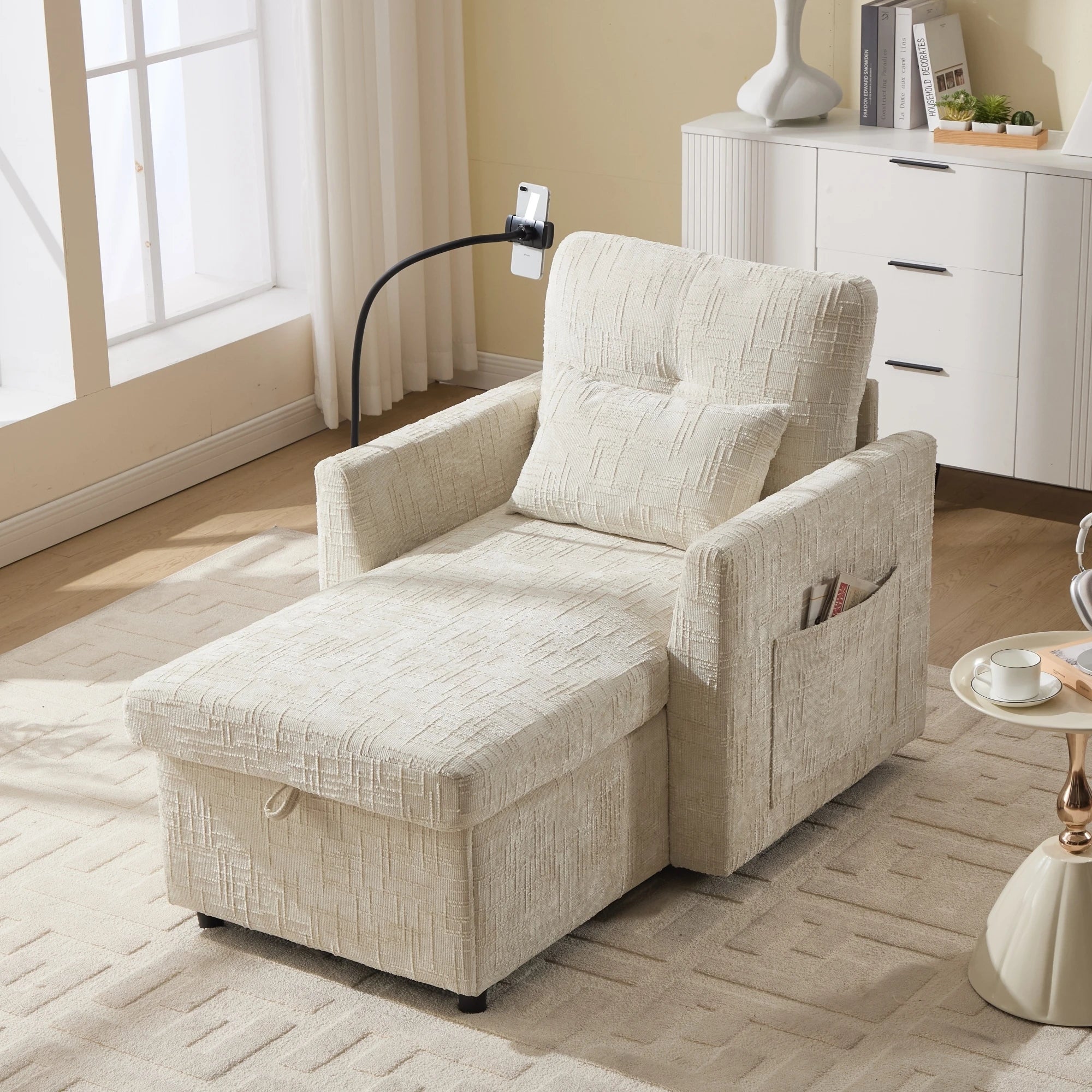 Modern Oversized Chaise Lounge Recliner Sofa with Phone Holder Chenille Fabric Single Sofa for Living Room Furniture |...