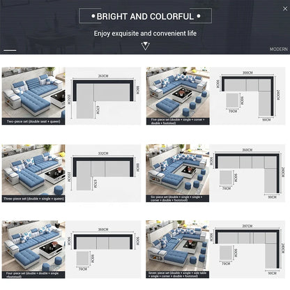 Modern Storage Compartment U Shaped Sectional 7 Seater Latex Luxury Furniture Living Room Fabrics Sofas Sets Supplier |...