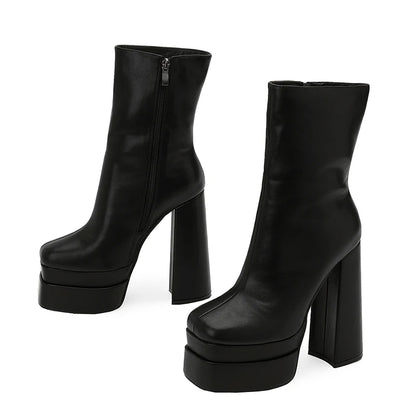 2023 Spot Supply Fashion Thick Heel Waterproof Platform Heightened Nude Boots Comfortable High Heel Ankle Boots | Kimlud...