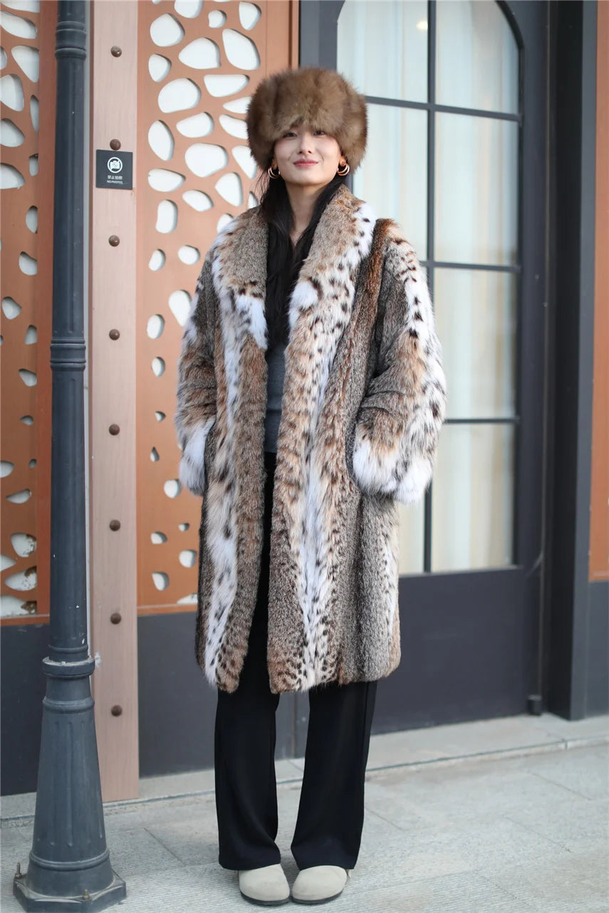 New Winter Thick Women bobcat Coat for Sale Overcoat Clothing Leopard cat Coat Plus Size Long Coats with Pockets Trend