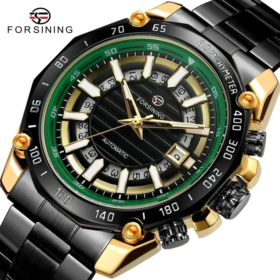FORSINING New Automatic Mechanical Watch for Men Stainless Steel Waterproof Skeleton Watches Business Luxury Gold Wristwatches