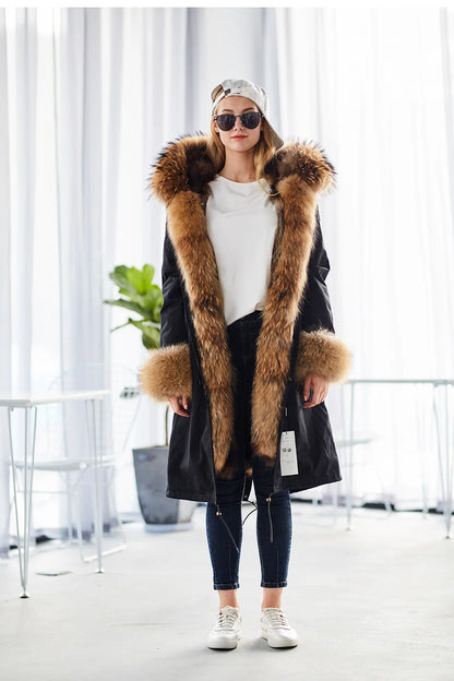 2024 Maomaokong Women coat parkas natural Fox fur collar real Fur coat X-Long jacket Rabbit fur lining winter coats 2021