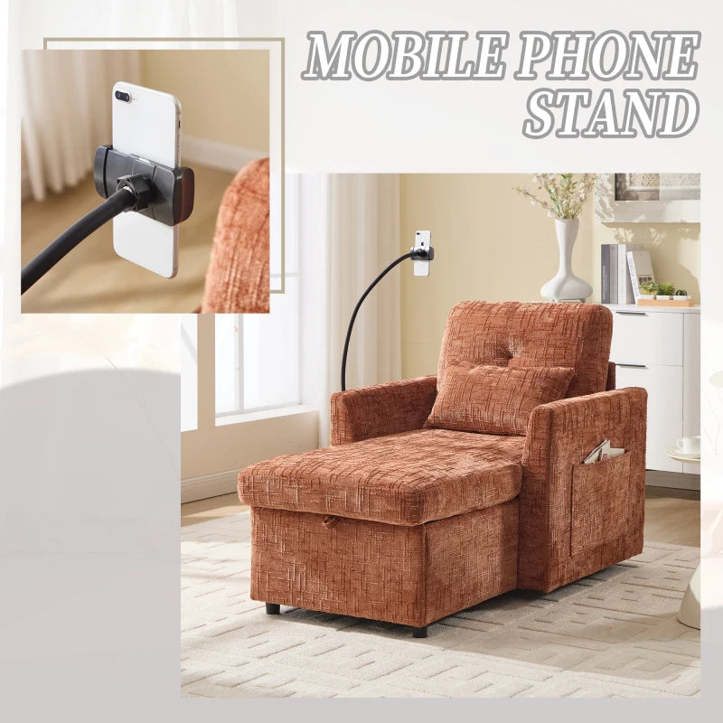 Multifunctional Lazy Person Sofa Recliner Storage Backrest Cell Phone Bracket Chenille Fabric Sponge Modern Design Wood...