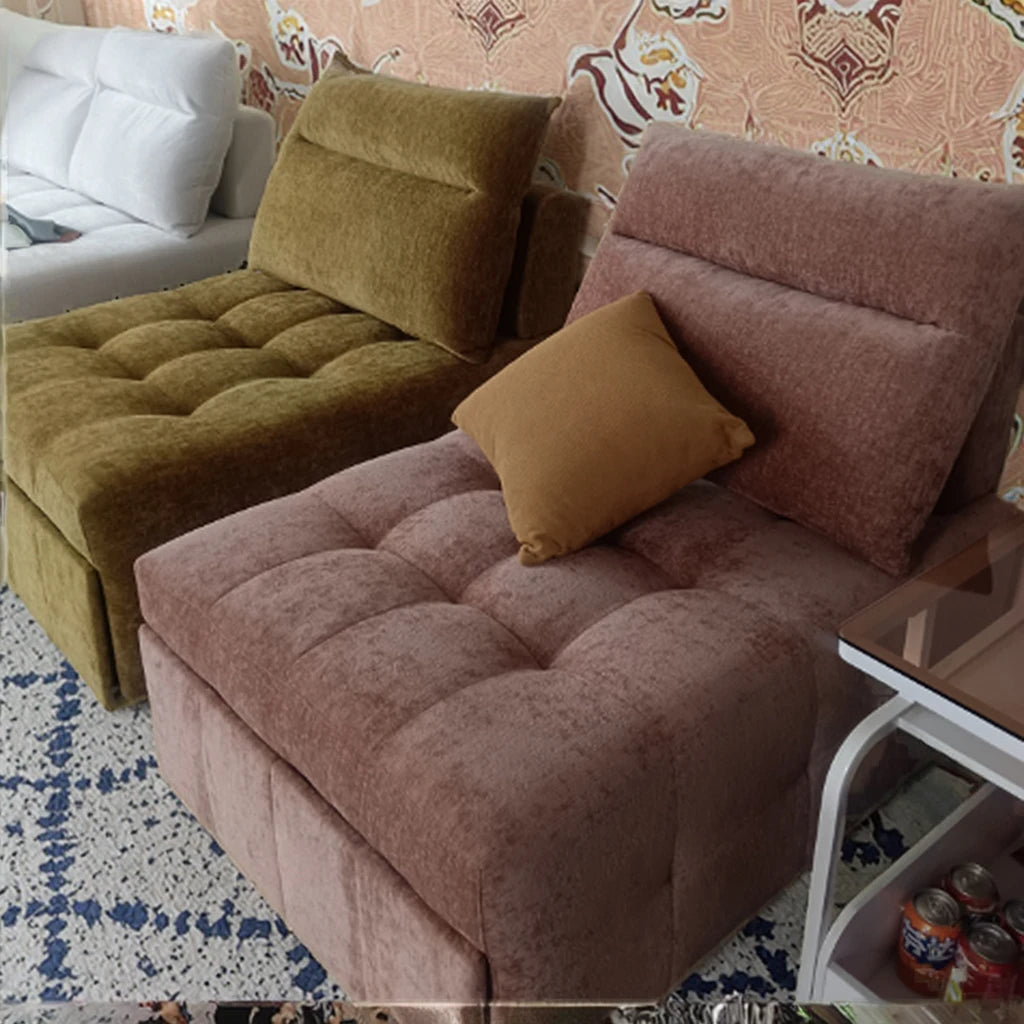 Chesterfield Style Single Seat Fabric Sofa Small Unit Pull-Out Dual-Purpose Foldable Extendable Sponge Filling for...