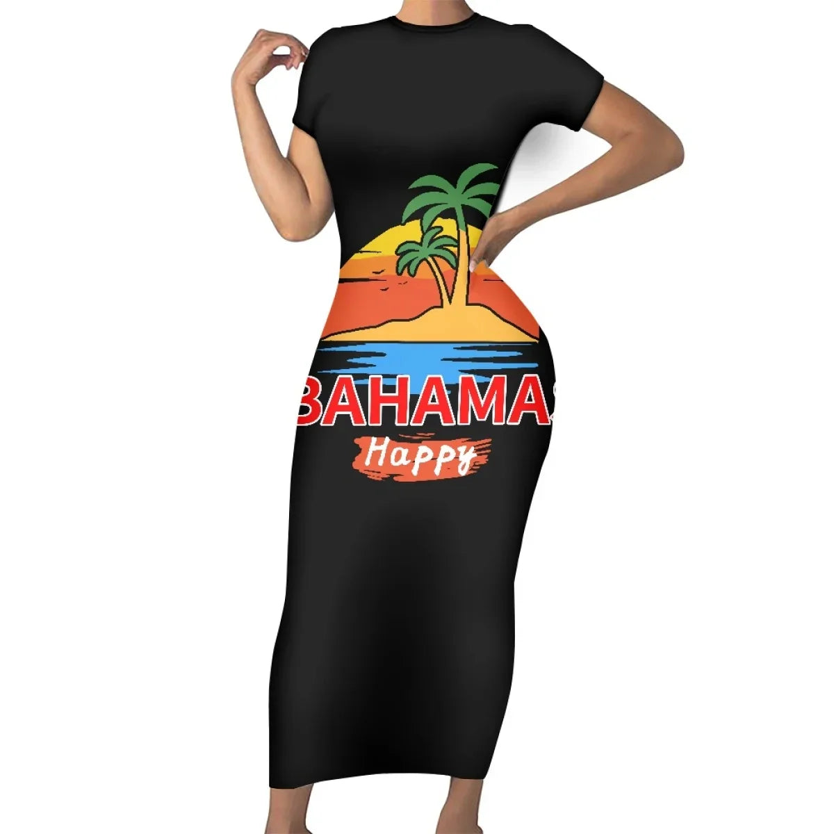 High Quality Custom Caribbean Island Print Elegant Plus Size Women's Dresses Casual Babados Bahamas Design Bodycon Dress Women