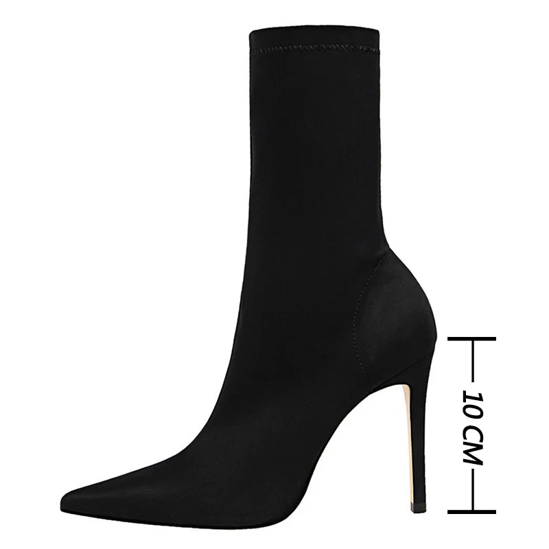 BIGTREE Shoes Women Boots Fashion Ankle Boots Pointed Toe Stretch Boots Autumn Stiletto Socks Boots High Heels Ladies Shoes 2021