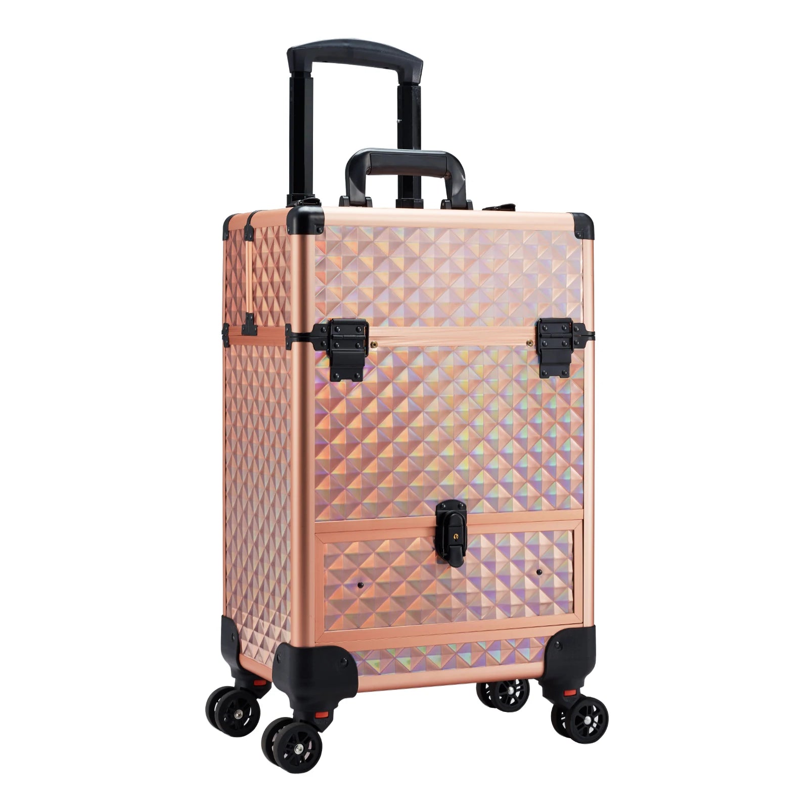 2025 Portable Makeup Case with Large Capacity Drawer Open Closure Train Case Trolley Organizer for Beauty Professionals