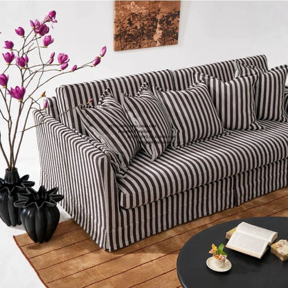 North European and American Style Rural Linen Striped Fabric Three Seater Sofa, Fully Disassembled and Washed Furniture...