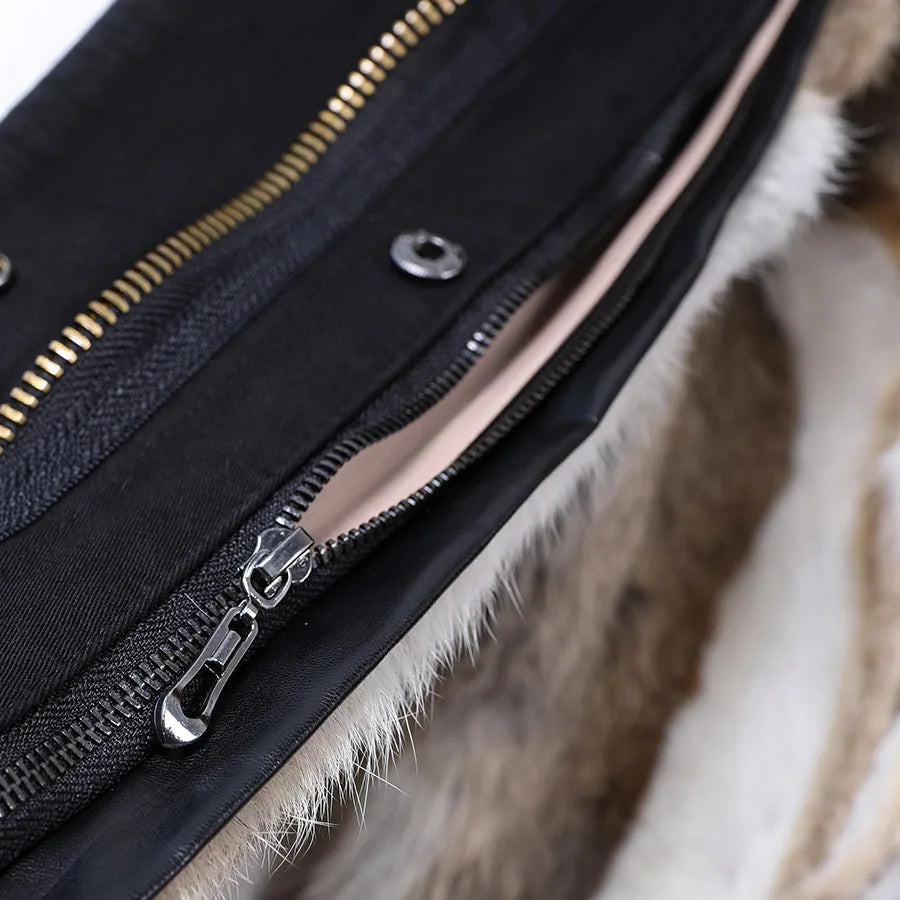 2024 Maomaokong Women coat parkas natural Fox fur collar real Fur coat X-Long jacket Rabbit fur lining winter coats 2021