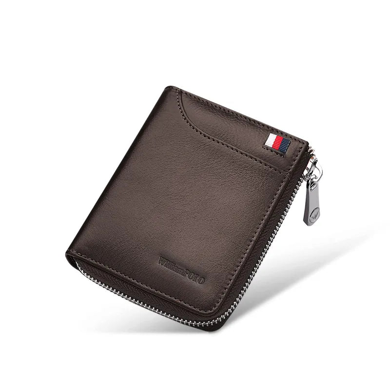 William POLO Genuine Leather Men Wallet With Card Holder Short Purse Zipper Wallets Casual Standard Wallets for Men