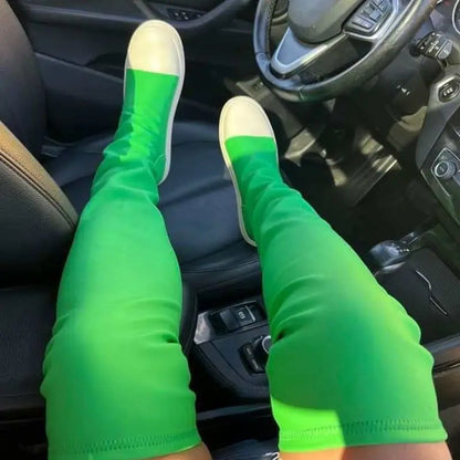 Green/Orange 2025 Botas Largas  Leather Over Knee High Flat Boots for Women