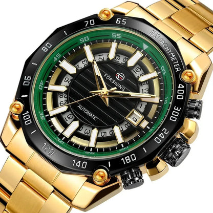 FORSINING New Automatic Mechanical Watch for Men Stainless Steel Waterproof Skeleton Watches Business Luxury Gold Wristwatches