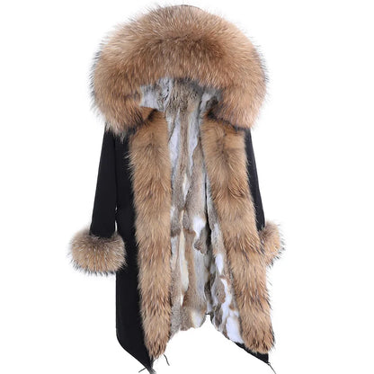 2024 Maomaokong Women coat parkas natural Fox fur collar real Fur coat X-Long jacket Rabbit fur lining winter coats 2021