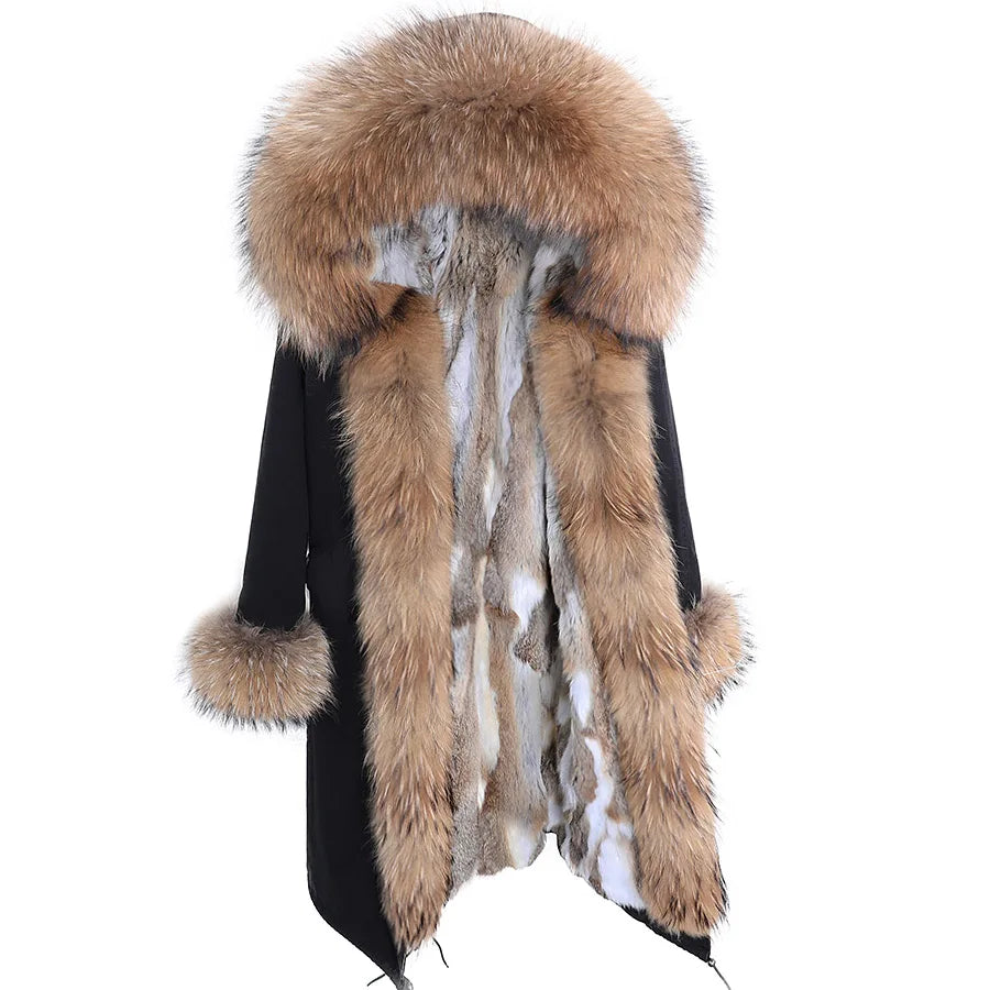 2024 Maomaokong Women coat parkas natural Fox fur collar real Fur coat X-Long jacket Rabbit fur lining winter coats 2021
