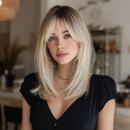 20 Inch Ombre Gold Straight Bangs Best-selling Synthetic Wigs High Quality Ladies Hair Wigs Vendor Costume Wig for Women SM242