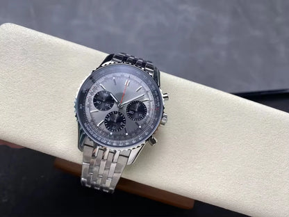 Men's Luxury Timing Watch 43mm Six Eye Exquisite Stainless Steel Strap  Aviation Designer Customized Watch