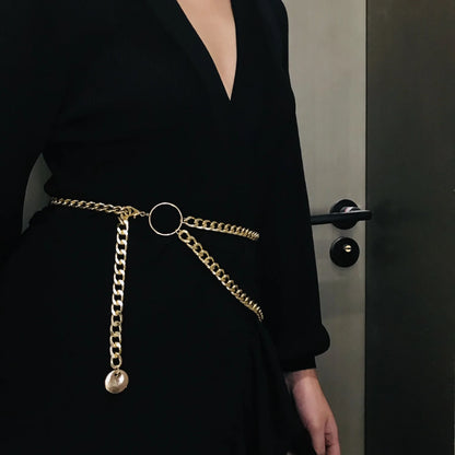 Fashion Link Punk Hip Hop Adjustable Women Metal Belts Gold Silver Waist Strap Casual Ladies Chain Belt - Kimlud