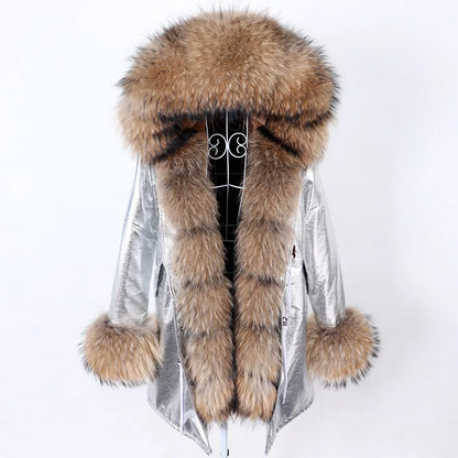 MAOMAOKONG 2024 Winter Women Coat Natural Fox Fur Collar Cuff Black Jackets Outwear Thick Luxury Real Fur Parka Women's Fur Coat