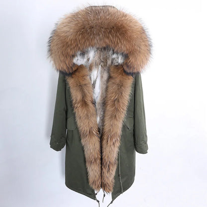 2024 Maomaokong Women coat parkas natural Fox fur collar real Fur coat X-Long jacket Rabbit fur lining winter coats 2021
