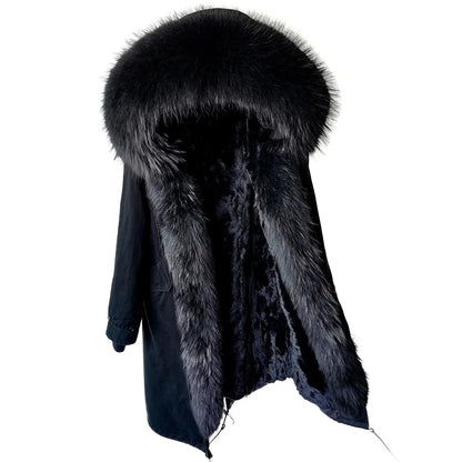 2024 Maomaokong Women coat parkas natural Fox fur collar real Fur coat X-Long jacket Rabbit fur lining winter coats 2021