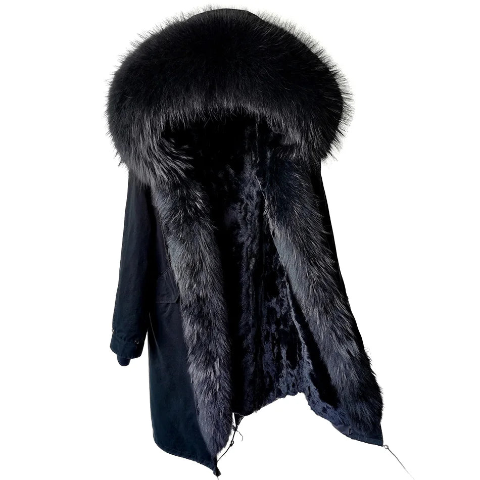 2024 Maomaokong Women coat parkas natural Fox fur collar real Fur coat X-Long jacket Rabbit fur lining winter coats 2021