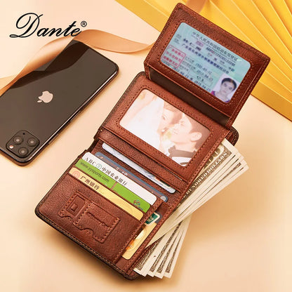 Dante Classic Retro Style Wallet 100% Genuine Leather Men Wallets Short Male Purse Card Holder Wallet Men Fashion High Quality