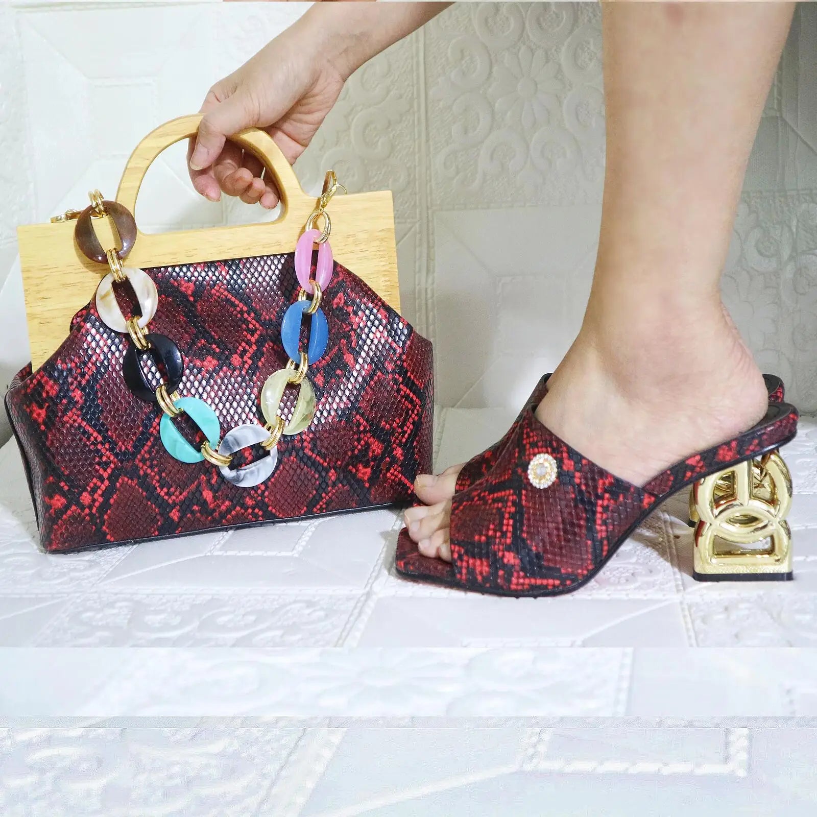 Doershow new come Matching Women Shoe and Bag Set Decorated green Nigerian Shoes and Bag Set Italy Shoes and Bag set...