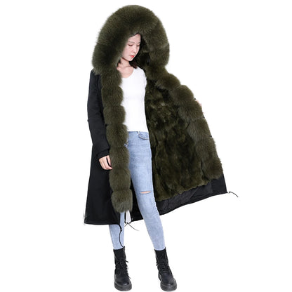 2024 Maomaokong Women coat parkas natural Fox fur collar real Fur coat X-Long jacket Rabbit fur lining winter coats 2021