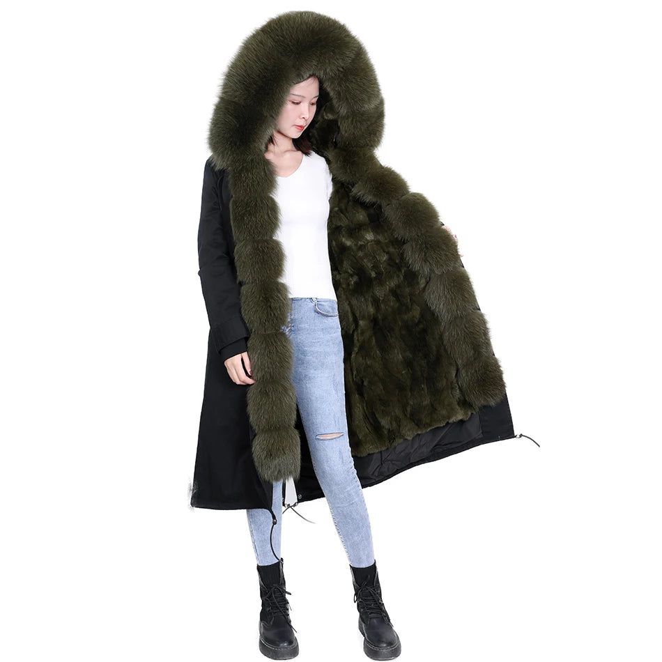 2024 Maomaokong Women coat parkas natural Fox fur collar real Fur coat X-Long jacket Rabbit fur lining winter coats 2021