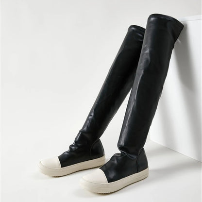 Green/Orange 2025 Botas Largas  Leather Over Knee High Flat Boots for Women