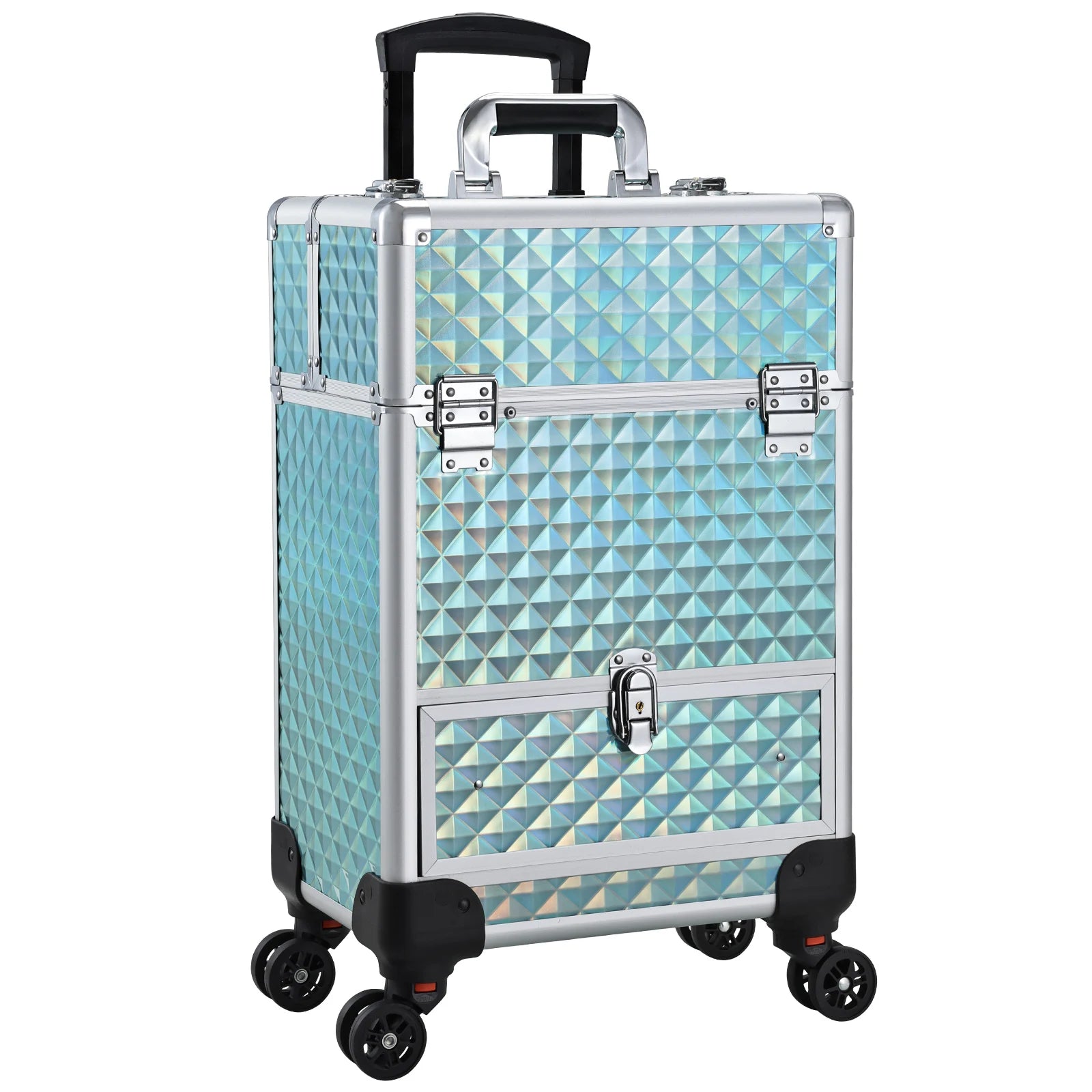 2025 Portable Makeup Case with Large Capacity Drawer Open Closure Train Case Trolley Organizer for Beauty Professionals