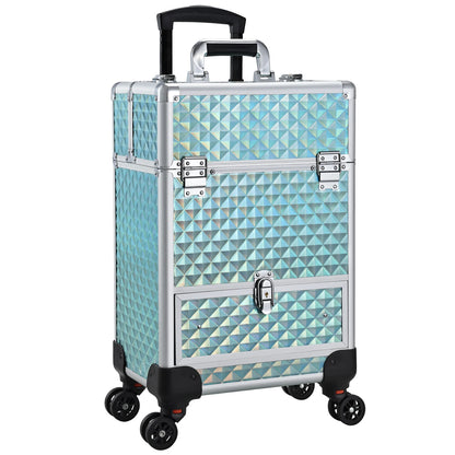 2025 Portable Makeup Case with Large Capacity Drawer Open Closure Train Case Trolley Organizer for Beauty Professionals