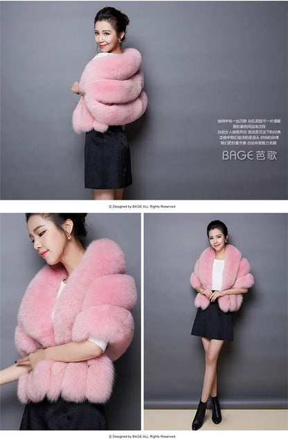 Customized 2023 Winter Faux Fur Coats luxury fox fur imitation mink fur poncho bridal wedding dress shawl cape women vest fur co