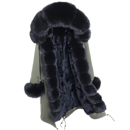 2024 Maomaokong Women coat parkas natural Fox fur collar real Fur coat X-Long jacket Rabbit fur lining winter coats 2021