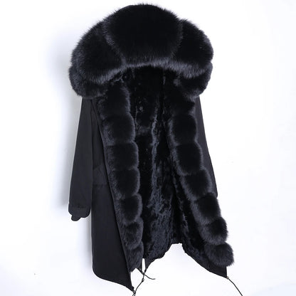 2024 Maomaokong Women coat parkas natural Fox fur collar real Fur coat X-Long jacket Rabbit fur lining winter coats 2021