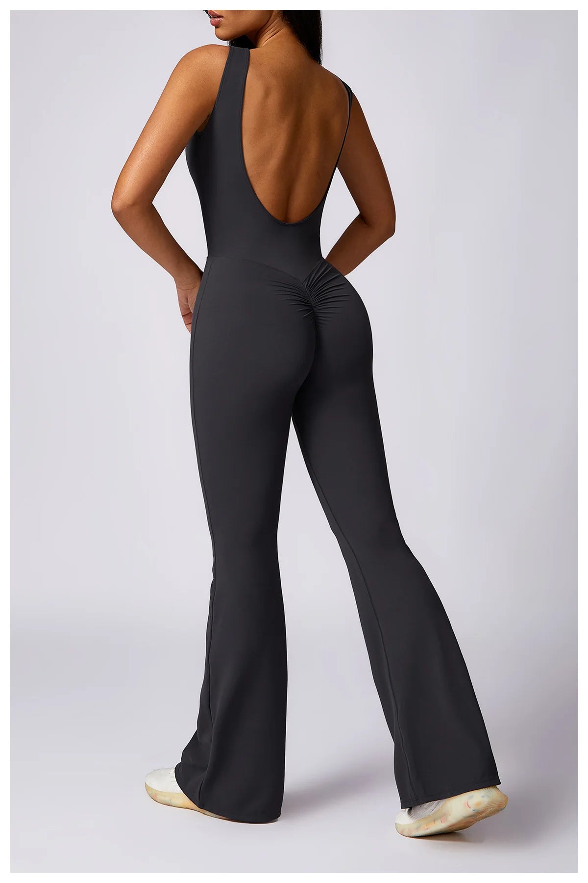 Women's Bodysuit Jumpsuit Hollow Casual Workout Wear Skinny Fit Tummy Control Solid Scrunch Butt Flare Leg Legging Jumpsuit