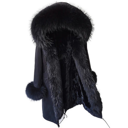 2024 Maomaokong Women coat parkas natural Fox fur collar real Fur coat X-Long jacket Rabbit fur lining winter coats 2021
