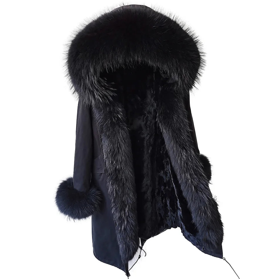 2024 Maomaokong Women coat parkas natural Fox fur collar real Fur coat X-Long jacket Rabbit fur lining winter coats 2021