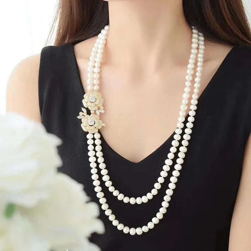 2ROWS freshwater pearl WHITE/GRAY ROUND 8-9MM necklace 24-26" FPPJ wholesale for woman gift