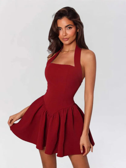 Elegant Pleated Vestidos Women 2025 Summer Halter Sleeveless Backless Mini Short Dress Sexy Club Evening Party Dresses