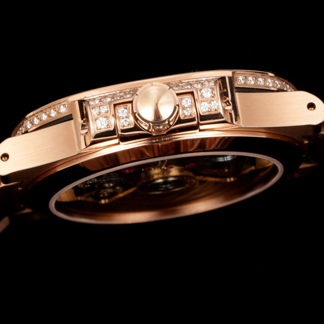 Men's Rose Tone Full Diamond Wristwatch Pillow Case Design Dense Stone Setting Date Display Stylish High End Luxury Timepiece