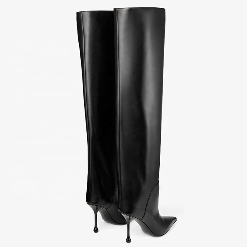 Women Custom Heeled Long Boots High Heels Pointy Toe Sexy Knee High Booties on Stiletto Dress Stiletto Shoes