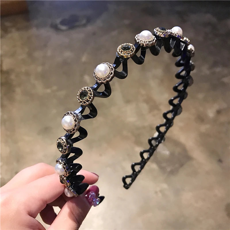 Non-Slip Rhinestone Hairbands Elastic Flower Fashion Pearl Women Hair Hoop Bands Headband Bezel Girls Hair Accessories Headdress