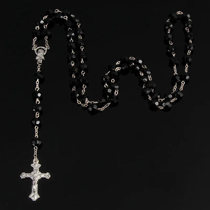 8mm fashion rosary ladies necklace high quality diy Jesus Christian cross necklace and pendant long chain jewelry jewelry
