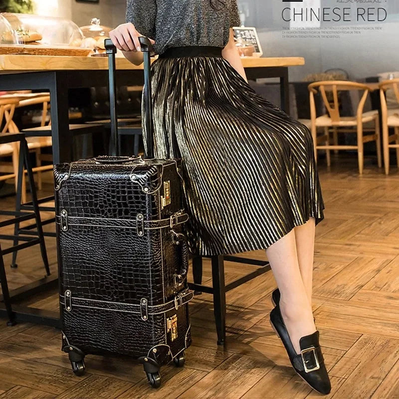 Crocodile Pattern Fashion Suitcase PU Password Travel Rolling Luggage Carry On Classical Spinner Trolley Leather Suitcase