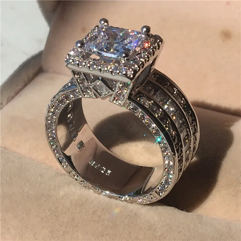 choucong Vintage Ring Princess Cut 3ct 5A Zircon Sona Cz 925 Sterling Silver Engagement Wedding Band Rings for Women Men Gift